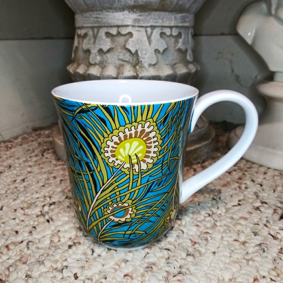 Liberty of London x Target, Teal & Olive Art Deco Style Leaf Design Coffee Mug - Picture 6 of 6